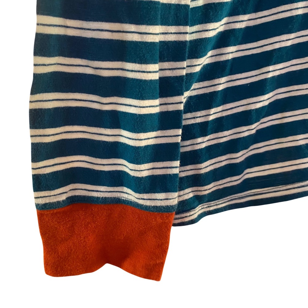 Horny Toad Womens Teal White Striped Organic Cotton Cowl Neck Top Shirt M - Picture 2 of 7